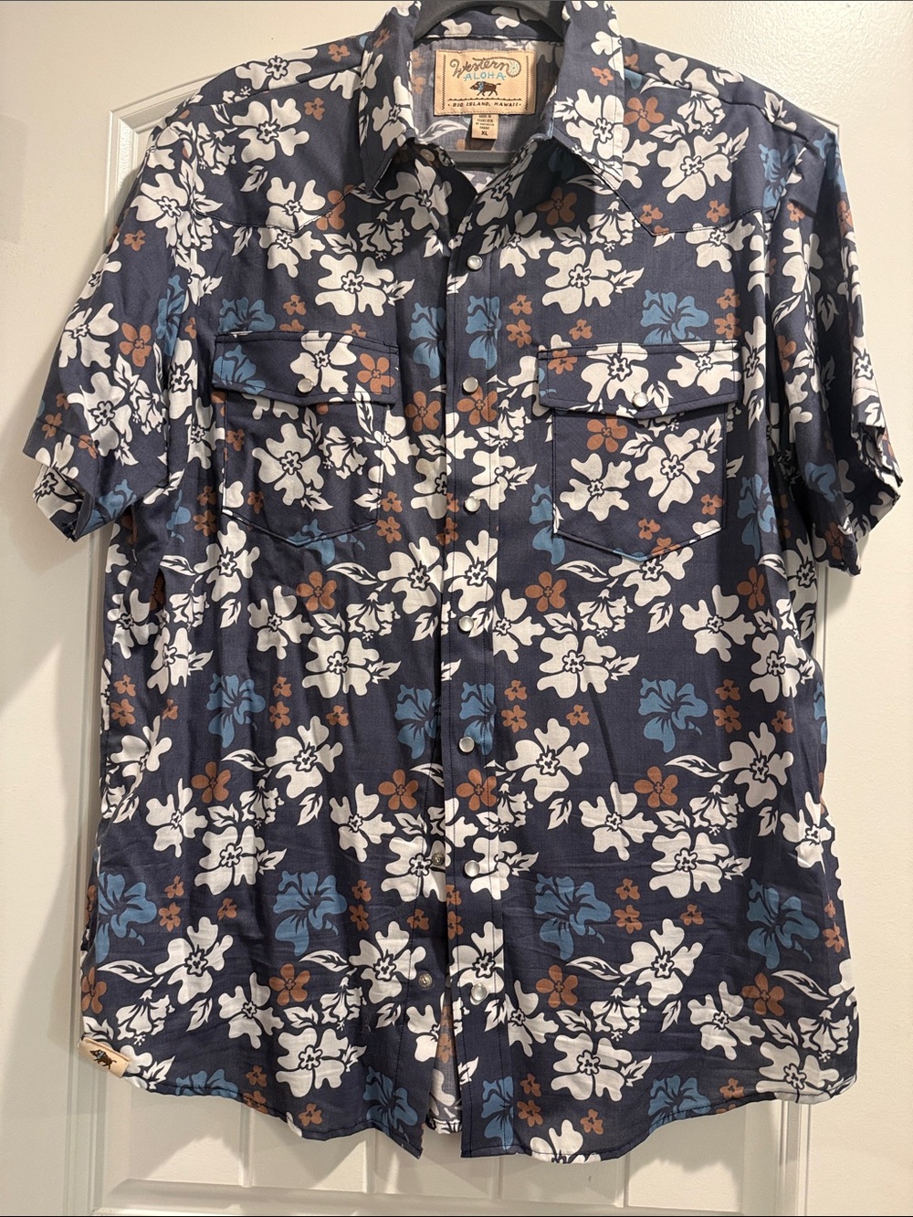 Western Aloha Navy Floral Short-Sleeve Shirt size XL